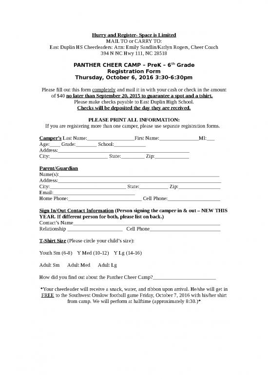 picture Camp Registration Form Id 23787 | Cheer Camp Flyer