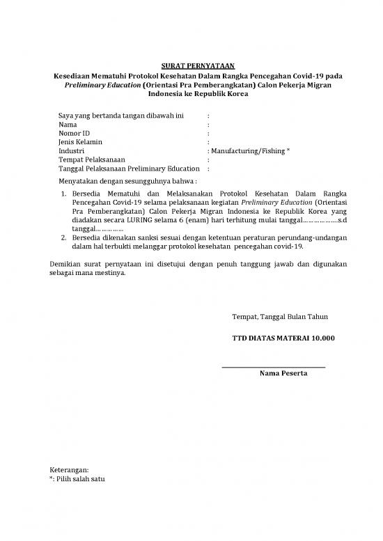picture File - Surat Pernyataan Id 22358 | Data 27 05 2022  Template Surat Pernyataan Kesediaan Mematuhi Protokol Kesehatan Prelim