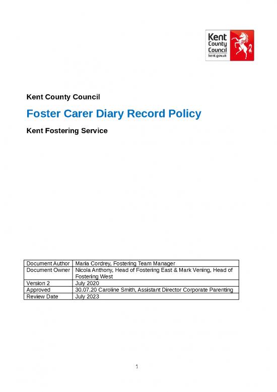 picture_Templates For Corporate Presentation 23759 | Foster Carer Diary Records Policy July 2020 V21 Final