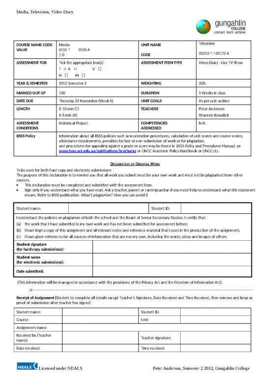 picture Work Out Spread Sheet 23740 | Gngc Television Assessment 4   Video Diary S2 12
