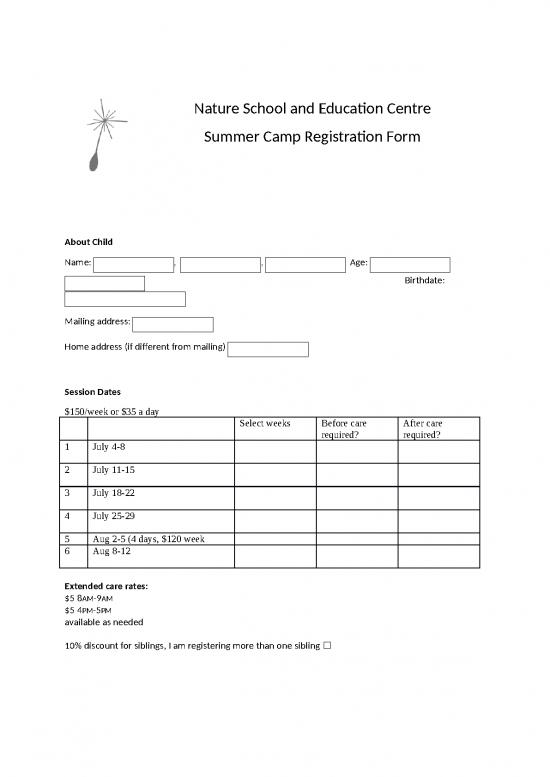 picture Camp Registration Form Id 23805 | Registration Form Summer Camp 2016