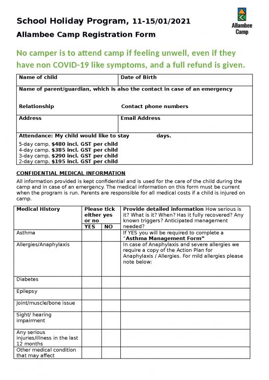picture Camp Registration Form Id 23773 | Registrationformholidayprogram January2021