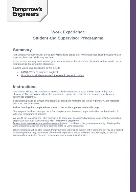 picture1_Work Spreadsheet 23745 | Student Work Experience Diary Template