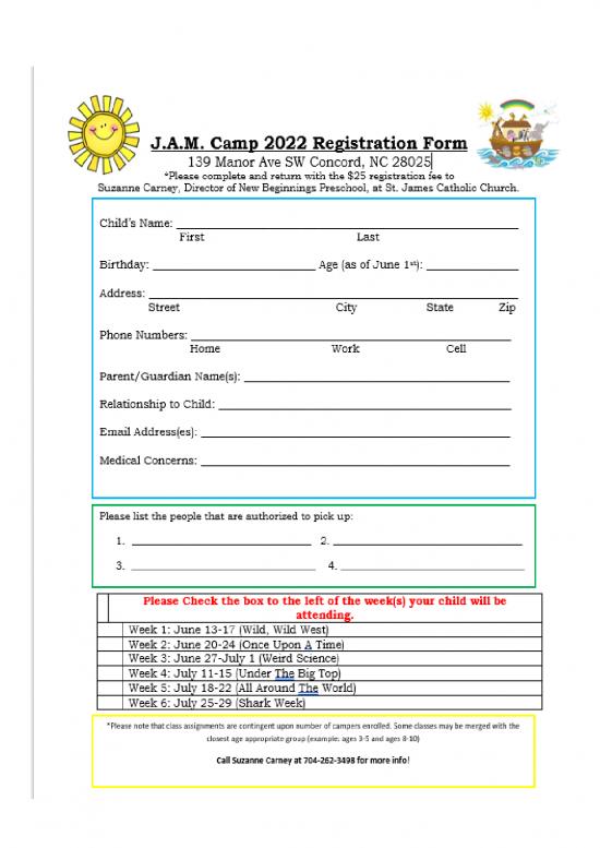 Work Spreadsheet 23765 Jam Camp Enrollment Forms 2022 2023
